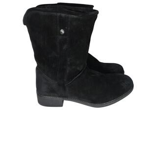 Abeo Suede Black Shearling Lined Chunky Heel Women's Fall Winter Boots Size 10